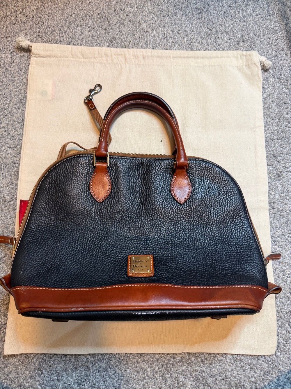 Dooney & Bourke Black and Brown Pebbled Leather Dome Satchel